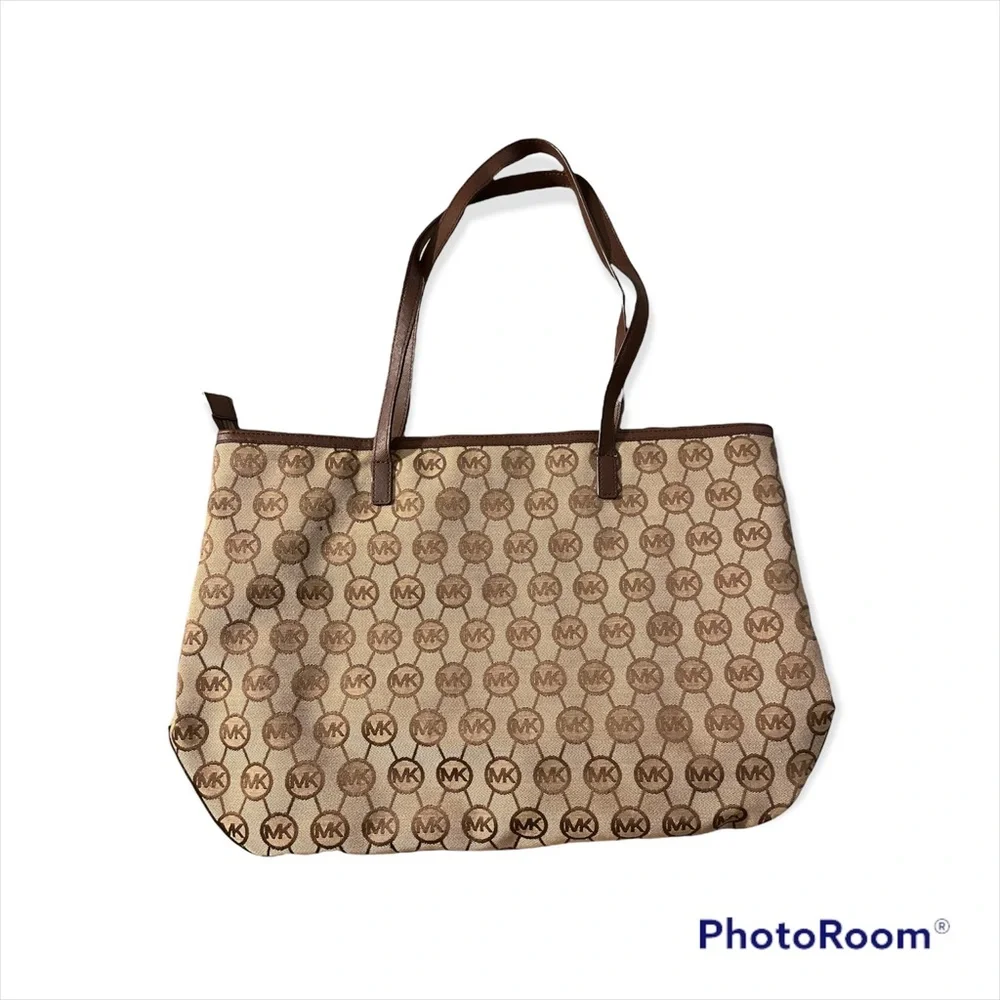 Michael Kors Signature Monogram Canvas and Leather Trim Tote Bag